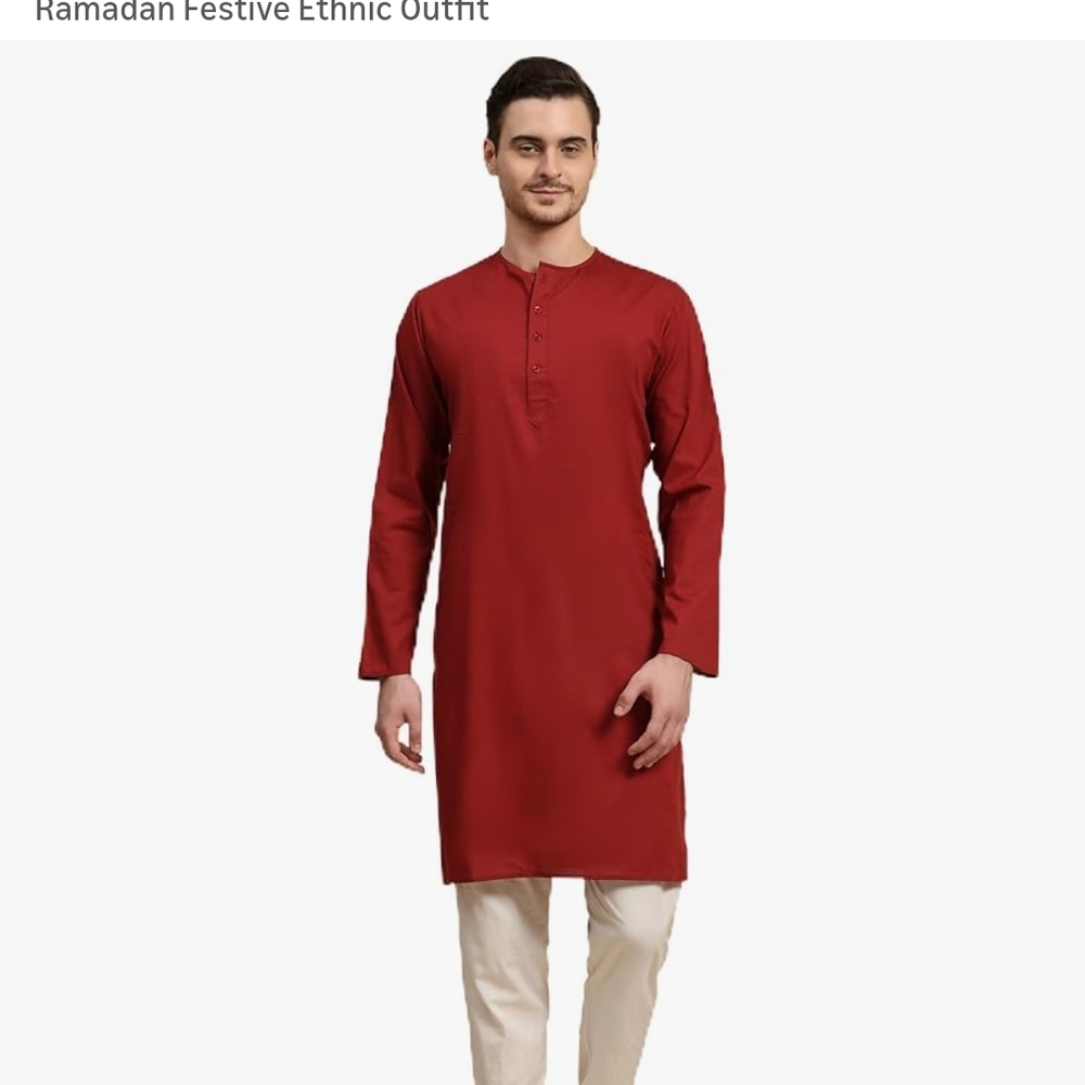 Men's Maroon Ethnic Kurta - Long Sleeve